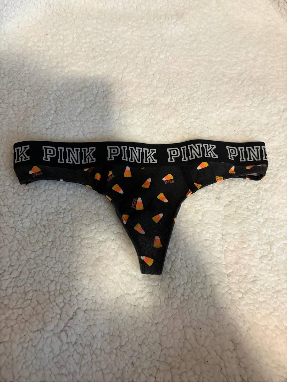 PINK Victoria's Secret Black Candy Corn Thong